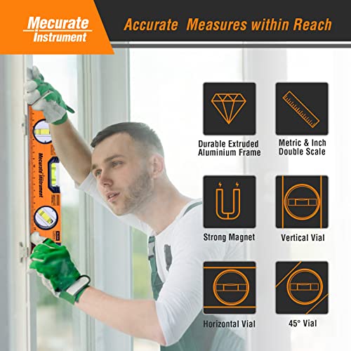 Mecurate Instrument Level Tool, 9 Inch, 230Mm, Metric&Inch Double Scale Magnetic Torpedo Level And Ruler #TOP1