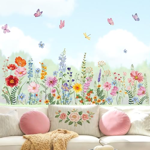 SHUCHING Stickers Fenêtre Fleurs Printanières, Autocollant Fenêtre Fleurs de Jardin, Décoration Electrostatique Anti-Collision pour Salon Vitre Cuisine