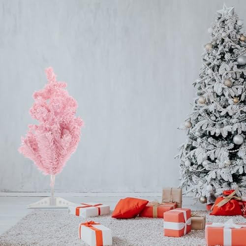 Árbol de Navidad flocado rosa mini como obsequio navideño original de mesa 5