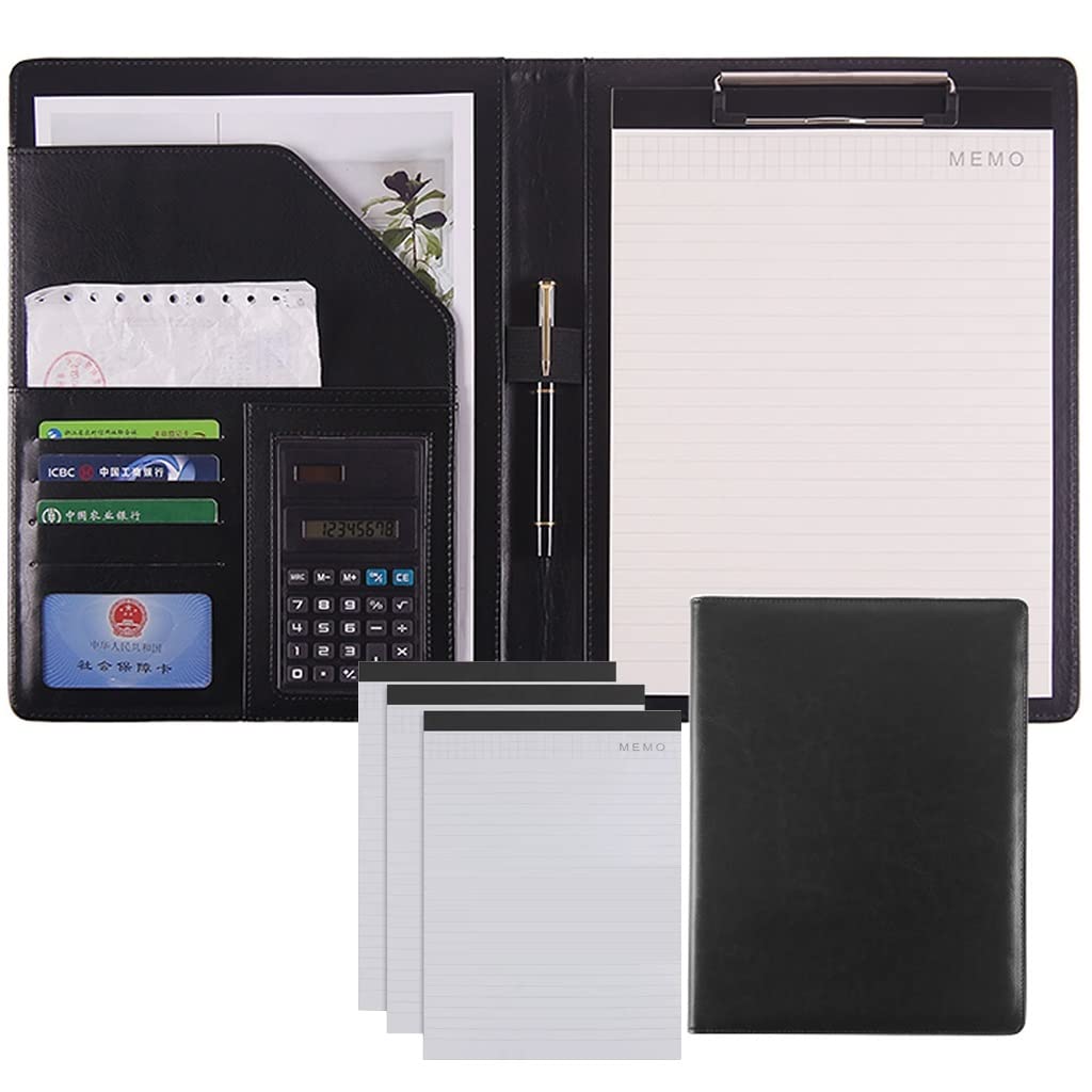 Ledermappe A4 Padfolio-Portfolio-Ordner, Schreibmappe, Zwischenablage aus Kunstleder, Konferenz-/Rechtsdokumenten-Organizer mit Zwischenablage im Letter-/A4-Format