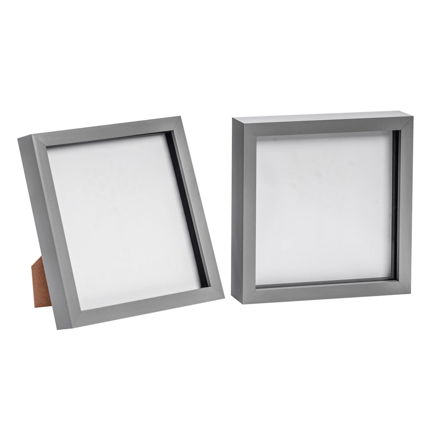 Nicola Spring 3D Shadow Box Photo Frames - 8 x 8 (20 x 20cm) - Pack of 2 - Grey 3D Photo Frame Box Picture Frame Square Display Case for Crafts, Keepsakes, Wedding, Graduation