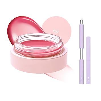 AOU GLOWY TINT BALM x Lip Brush Duo - 07 Bubble Balm & Pencil Brush | Tinted Lip Balm, Natural Gloss, Instant Hydration for Chapped Lips, Compact and Retractable Design Lip Brush for Easy Carry