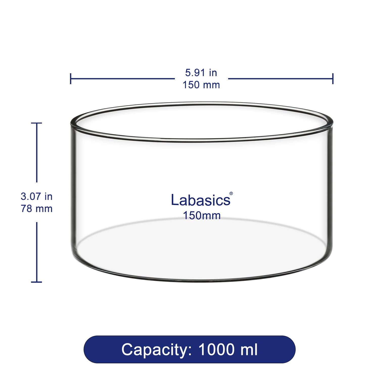 Labasics Crystallizing Dish, No Spout Flat Bottom Thick-Walled High Borosilicate Glass Crystallizing Dishes for Crystallization and Evaporation Lab Glassware, Outer Diameter: 150 mm, Capacity: 1000 ml — Amazon image 4