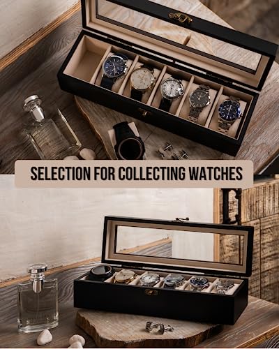 Exper City Watch Box Case, Watch Organizer Upgrade Lock For Men Women Birthday Gift, Wood Watch Display Storage 12 Slots, Black #TOP2