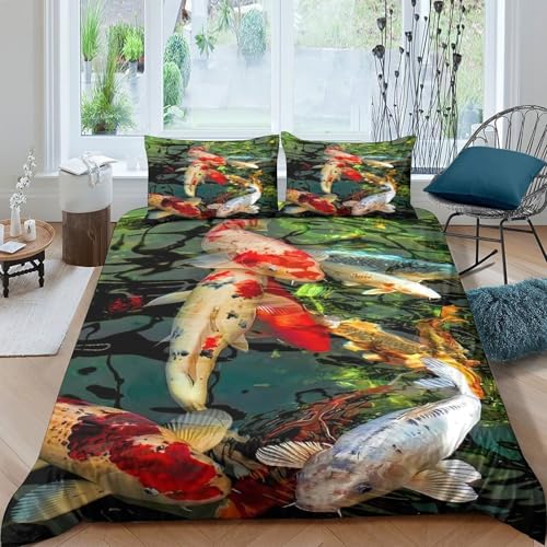 Housse de couette microfibre ultra douce poissons koi lit single