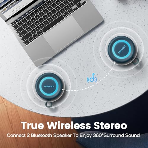 Image of Deeyaple Portable Bluetooth Speaker, IP67 Waterproof Mini Bluetooth Speaker Wireless V5.3 with Stereo Sound,All Day,TWS Pairing,LED Light,Gift for him /her (Blue)