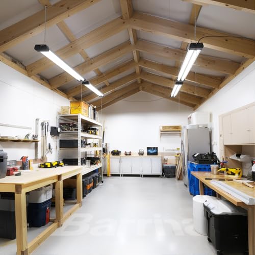 Image of Barrina BS42a 4FT LED Shop Light for Garage, 42W, 5000K, 4800LM, Linkable Plug in Light Fixture, Workshop, Hanging or Flush Mount, Concealed Wiring Design, Pull Chain Switch, Heat Dissipation, 2 Packs