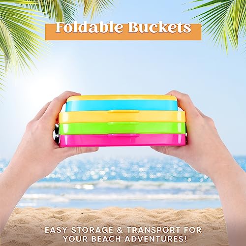 image for Sloosh 3 PCS Foldable Buckets with 3 Shovels Sand Water Bucket Sandbox