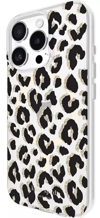 Coque iPhone 16 Pro Kate Spade léopard pailleté housse premium MagSafe