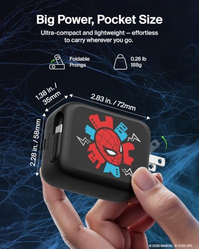 Image of Belkin Marvel Spider-Man 67W USB C Retractable Charger Block Fast Charging
