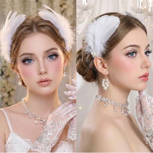 2PCS Pinzas de Pelo Pera Blanca con Perlas y Plumas miniatura 4
