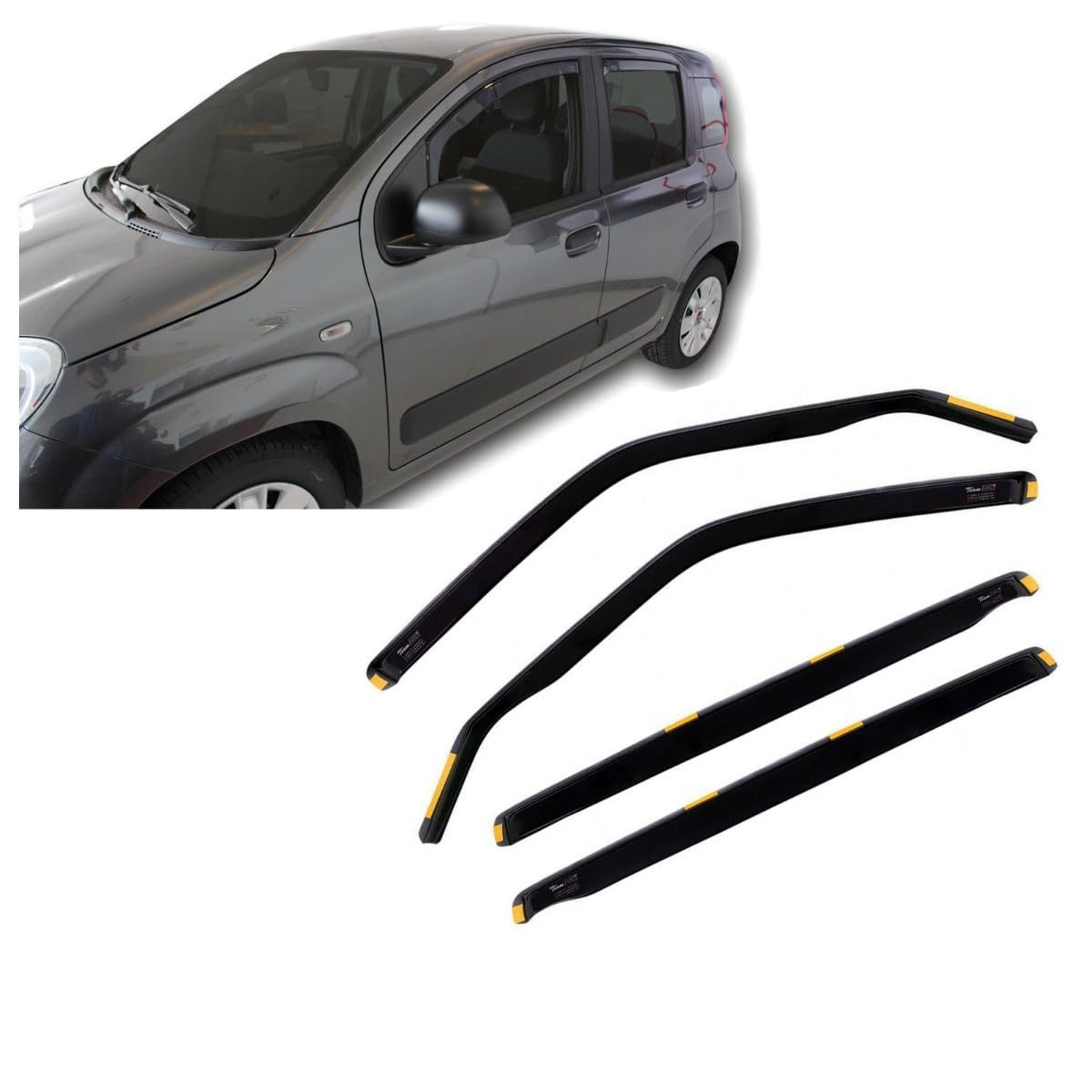 J&J AUTOMOTIVE Deflettori d'Aria per Fiat Panda 2012-2024, Set da 4 Pezzi, Nero Fumé Oscurato Heko