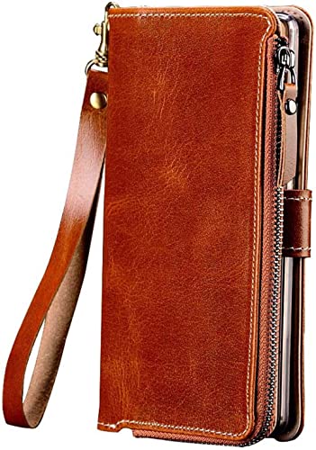 Housse portefeuille iPhone SE 2020 cuir café avec fermeture éclair