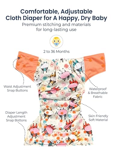 Image of POLKA TOTS Reusable Cloth Diapers for Babies | Adjustable Leak-Proof Cotton Nappies | High Absorbent & Washable Diaper with Leak-Proof Cover & 5-Layer Bamboo Charcoal Insert for Newborns (0-24 Months)