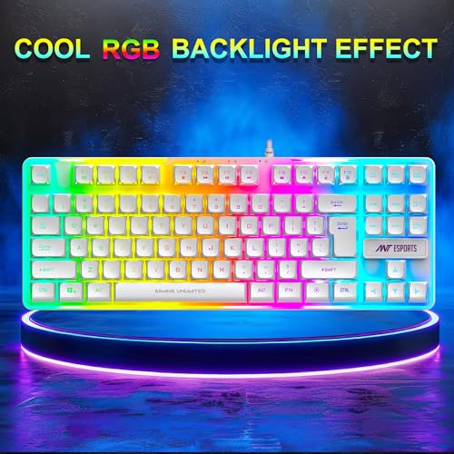 Ant Esports MK700 V2 Membrane TKL Wired Gaming Keyboard, 87 UV Coated Mechanical feel Keys Cool RGB Backlight Waterproof Keyboard for PC Laptop Mobile Tablets Gaming, Design and Work Mercury White — photo 4