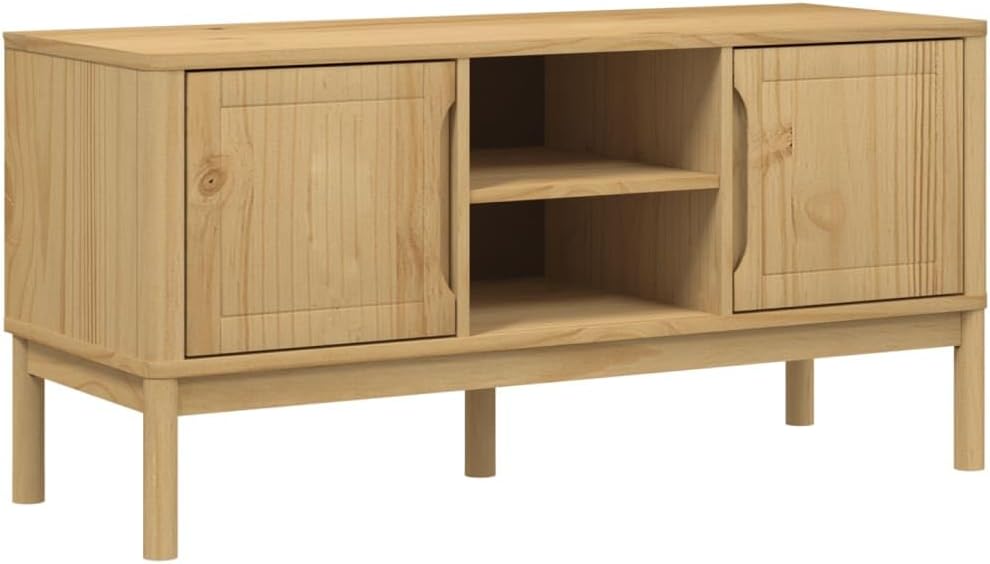 TV Cabinet Wax Brown Solid Pine Wood Media Console 44.9 x 16.9 x 21.7 in Modern Entertainment Center for 60 in TV Screens for Living Room Bedroom
