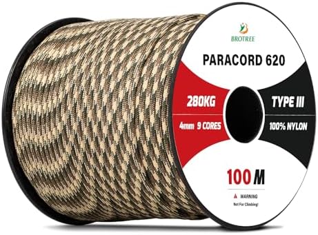 Brotree Paracord 4mm 9 Strands 100% Nylon Rope (15m-30m-50m-100m) Parachute Cord Type III for Survival, Outdoor, DIY - 280kg Breaking Load (Black, 30m)