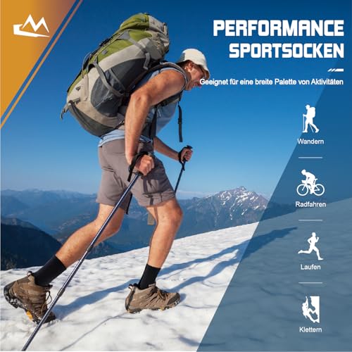 Niorasen Wandersocken Herren, 3 Paar Atmungsaktiv Gepolsterte Sportsocken Baumwolle, Anti Blase Funktionssocken Arbeitssocken, Dicke Outdoor Socken für Trekking, Tennis, Laufen, Schwarz 43-46