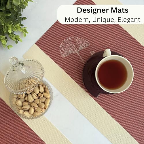 Image of Livmodern Premium Dining Table Mats Set of 6 | Wipeable & Washable PVC Placemats | Anti Skid and Heat Resistant Designer Mats 6 Pieces - Garnet Bloom