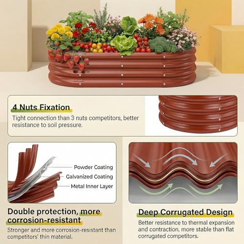 Image of Land Guard 2Pcs 8ft Galvanized Steel Raised Garden Bed, 8 x 4 x 1 ft Large Metal Raised Planter Beds, Raised Garden Bed for Vegetables, Brown