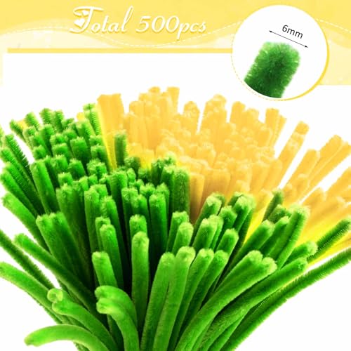 Image of Peryiter 500 Pcs Pipe Cleaners for DIY Flower Bouquets, Chenille Stems for Graduation Bouquet Crafts, Fuzzy Sticks for Handmade Flowers, DIY Gift, Art Projects(Yellow & Green Flower,12 Inch)