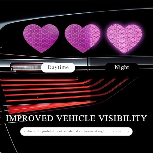 Image of 10PCS Vinyl Decal for Cars, High Intensity Reflective Sticker Night Safety Sign Bumper Decals, Waterproof Grid Vinyl Stickers Scratch Cover for Auto Window Laptop (Heart, Purple)