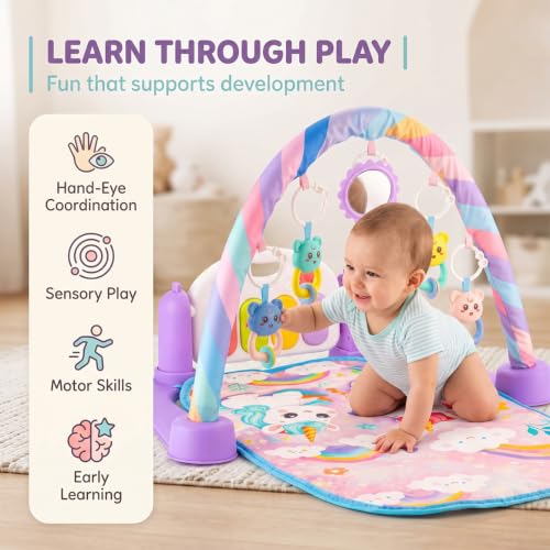 Image of StarAndDaisy Baby Play Gym with Musical Piano, Hanging Toys & Soft Play Mat, Infant Activity Gym for Tummy Time, Sensory Play & Early Learning, Baby Gym for 0-24 Months