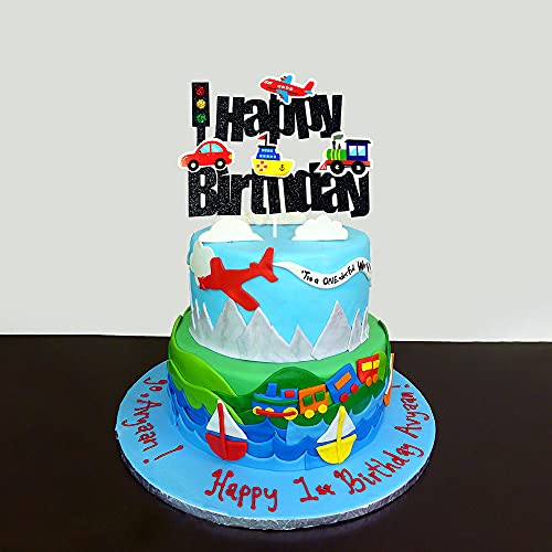 Transportation Birthday Cake Topper Traffic Vehicle Bus Car Train Plane Ship Themed Birthday Party Supplies Transportation Cake Decoration #TOP4