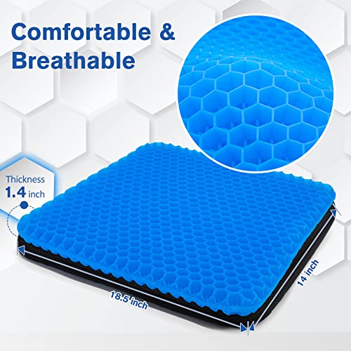 Wansimoo Gel Seat Cushion,Car Or Office Chair Seat Cushion,For Pressure Relief Pain,With Non-Slip Cover,Thickened Double Honeycomb Breathable Design,Blue(18.5"X17"X1.5") #TOP4