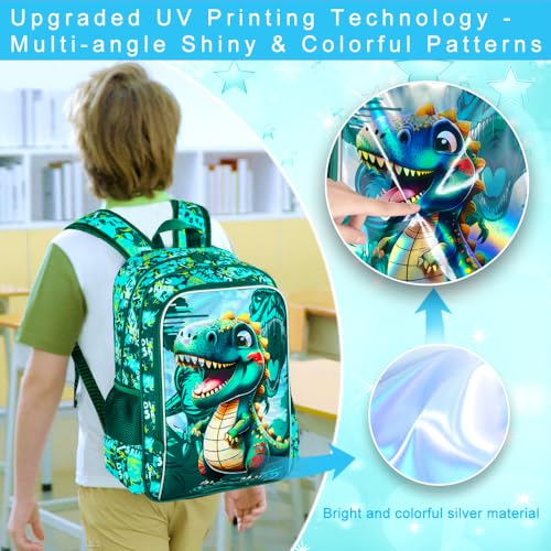 Image of HPJGD 3PCS Dinosaur Backpack for Boys, Water Resistant Kids Bookbag Set with Lunch Box,Cute School Bag for Preschool Toddler