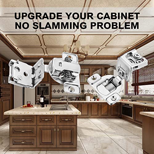 Vallecloud (4 Pack) 1-1/2 Inch Overlay Soft Close Cabinet Hinges, Kitchen Concealed Hinges For Face Frame Door, European Hinges With Brushed Nickel #TOP5