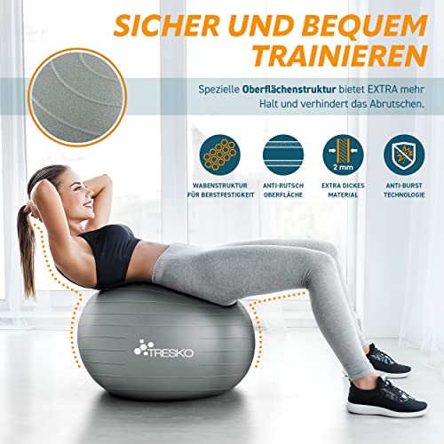 Gymnastikball TRESKO mit Übungsposter und Luftpumpe
