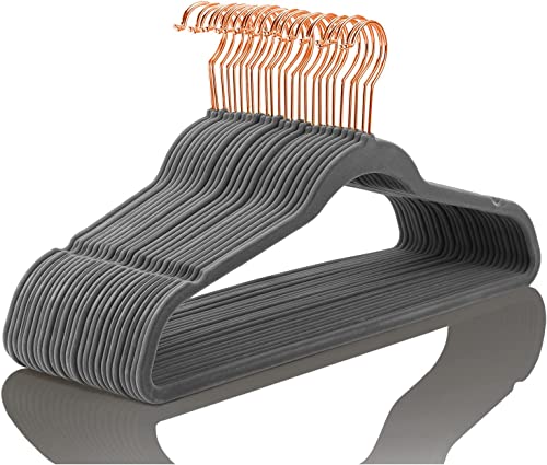 MIZGI Velvet Hangers 60 Pack - Non Slip Rose Gold Hooks