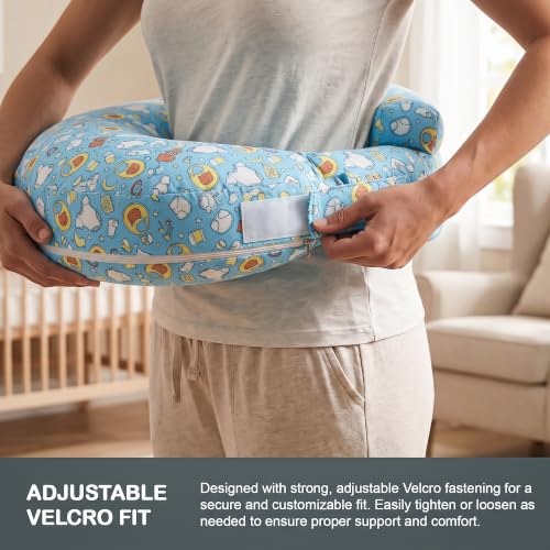 Image of BAYBEE Feeding Pillow for New Born Baby with Foldable Breastfeeding Cover | Feeding Cover for Nursing Mom with Adjustable Velcro & Back Support | Nursing Pillow with Removable & Washable (Blue)