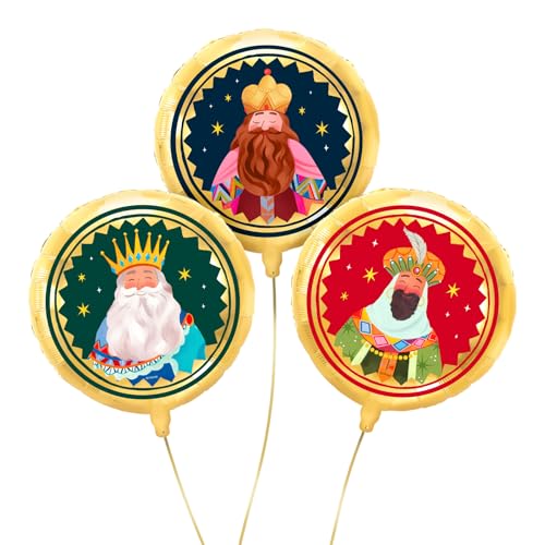 OH YEAH - Set Globo Foil Reis Magos, Ø 43 cm, decoração natalícia - celebrações familiares, escolares e escapadelas - Roscon de reis, eventos natalícios, APTO HELIO