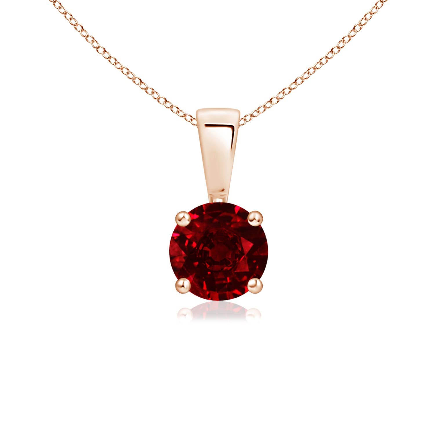 Angara Natural Ruby Classic Round Solitaire Pendant Necklace with Diamond in 14k Solid Gold for Women, Girls with 18" Chain | July Birthstone Jewelry Gift for Her