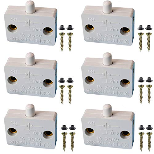 VISSQH 6Pcs Interruptor para Armarios,Empuje de superficie Interruptor de contacto para puerta de mueble Iluminación Interruptor automático 1A 250V la luz de puerta del interruptor del empuje Blanco
