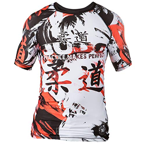 Rule Out Herren Kurzarmliges Funktionsshirt. Judo Rash Guard. Kampfkunst Kompressionsshirt (Größe XXLarge)