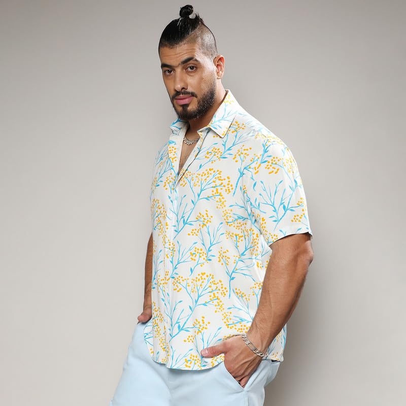 Image of Instafab Plus Men's Shirt for Casual Wear | Spread Collar | Short Sleeve | Button Closure | Plus-Size Fit | Cotton Shirt Crafted with Comfort Fit for Everyday Wear