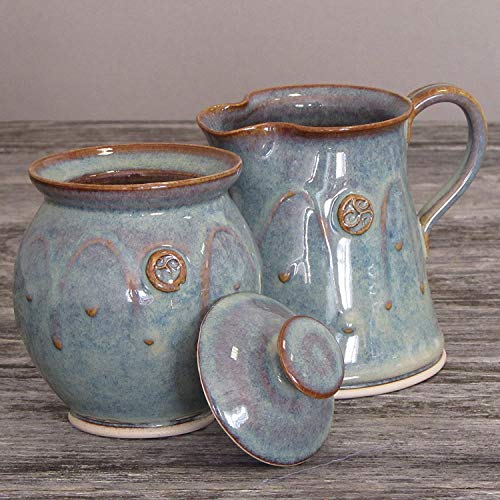 Handmade Irish Pottery Sugar And Creamer Set In Green 4 X 4 Holds 10 Ounces #TOP1
