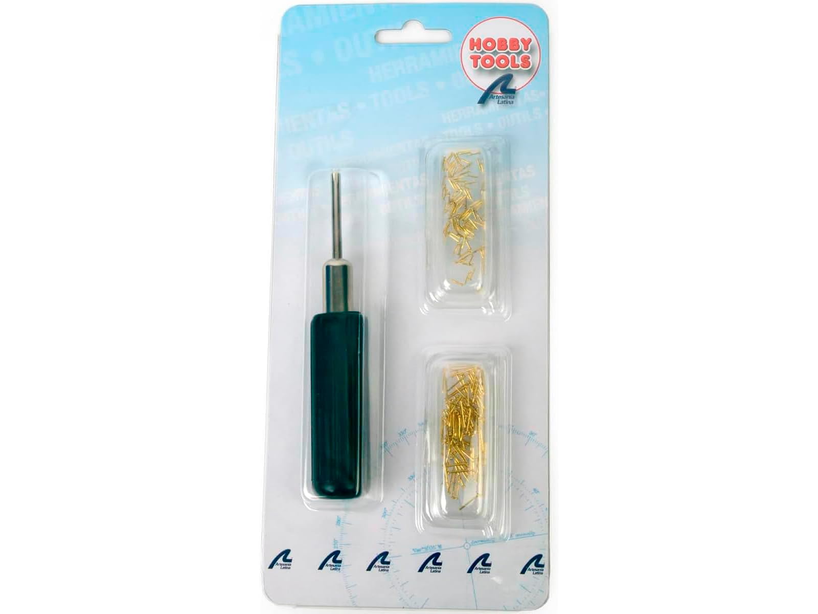 Artesanía Latina - Clavador Magnético para Modelismo y Manualidades - 100 Clavos de Hierro Latonado 5 mm y 10 mm - Modelo 27023-1 - Kit de Herramientas de Maquetas para Montar