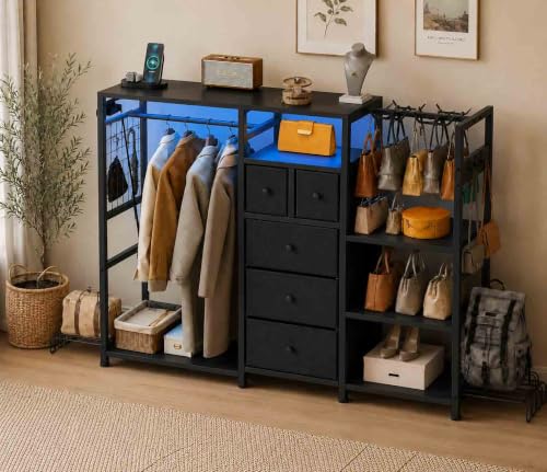 YOSHOOT 55" Dresser with Hanging Rack & Purse Organizer, Closet Dresser