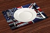  Manteles Individuales, Union Jack, Alliance Togetherness Theme Composición de banderas de,Mantel Individual Antideslizante Lavable Resistente Al Calor para Hoteles Restaurante Catering (Paquete de 4)