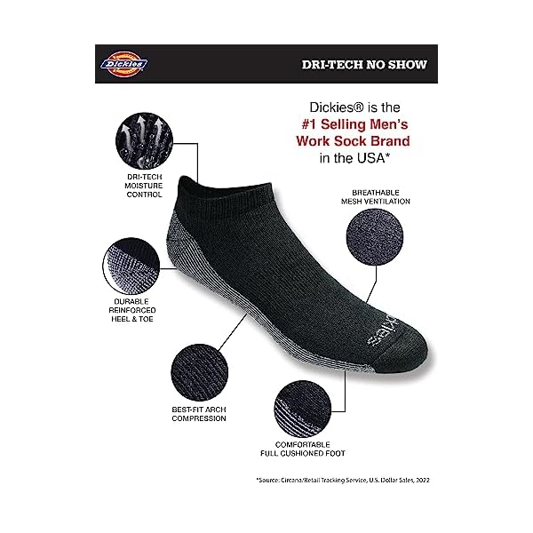 Dickies mens dri tech moisture control no show socks available in m xxl 6 12 pairs
