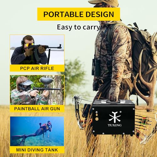 Image of TUXING PCP Air Compressor 4500psi, High Pressure Air Compressor pump for Paintball /Diving Tank 110V /12V(Built-in Transformer)