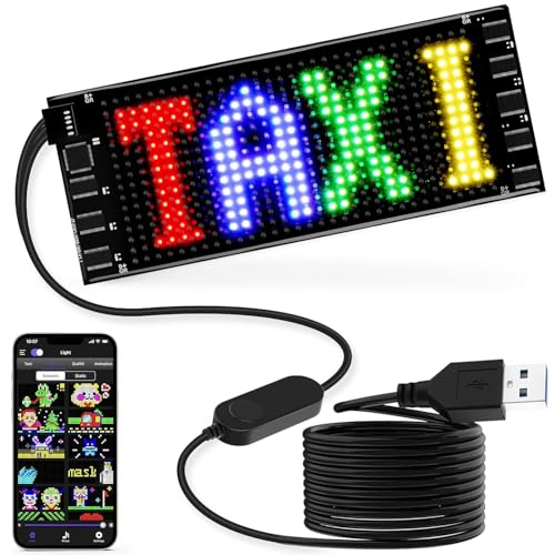 Qnoavve Mini señal de coche LED, panel de matriz de LED flexible USB 5v control de aplicación señal de LED de desplazamiento programable para Taxi fiesta boda festival - 17x7cm