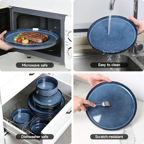 Image of Stoneware Dinnerware Sets for 4, 12Pcs Plates and Bowls Set, Midnight Blue