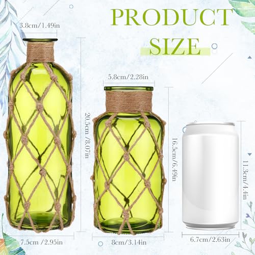 Image of Chuangdi Set of 2 Coastal Glass Flower Vase with Boho Rope, Olive Green