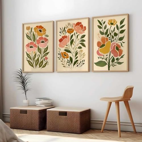 Image of kotart Botanical Art Home Decoration Painting | Floral Paintings With Frame For Living Room Bed Room Hotel Wall Decor Digital Reprint Set of 3 (10X13 inch)