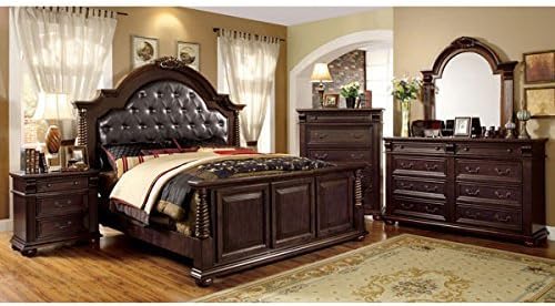 24/7 Shop at Home Hesperia Traditional 6-Piece King Bedroom Set, Brown Cherry